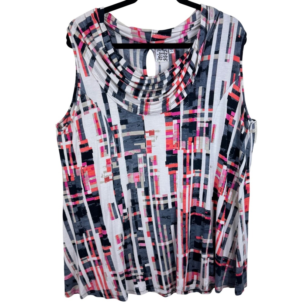 Parsley & Sage Womens 1X Abstract Geometric Cowl Neck Sleeveless Knit Top Pink